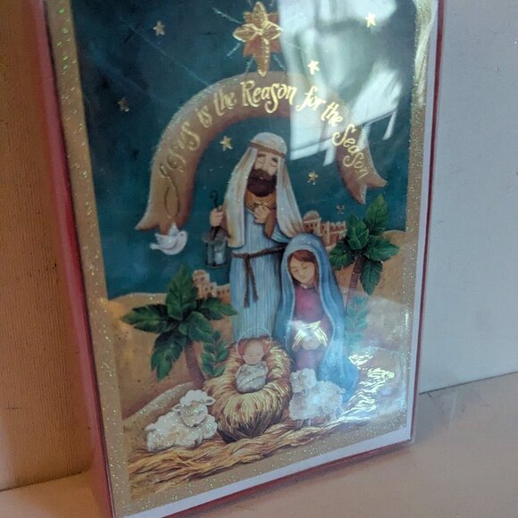 NWT 16 Glitter Nativity Christmas Cards Paper Magic Sealed Box Christian Holiday - Picture 6 of 7